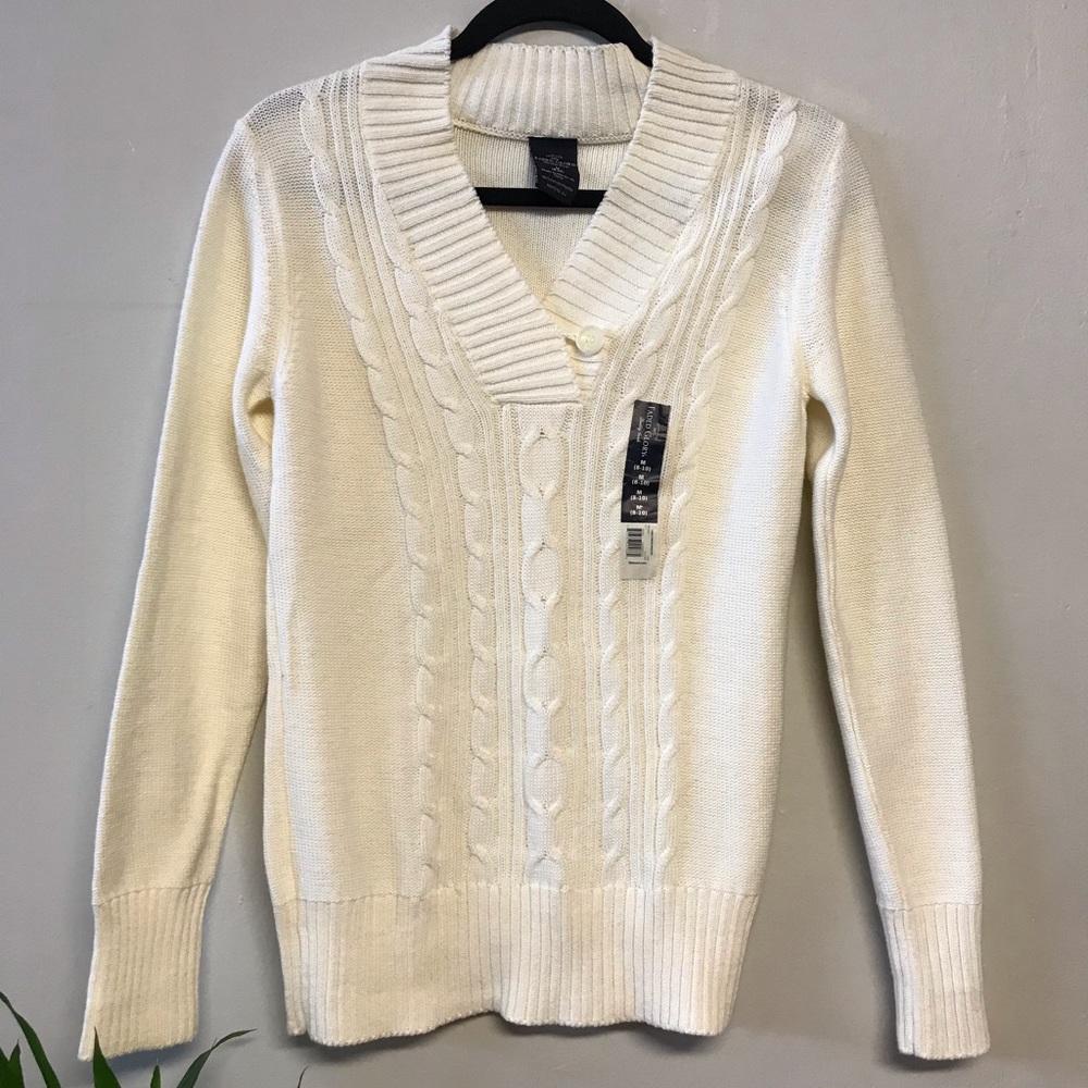 NWT ivory white 100% cotton knit sweater